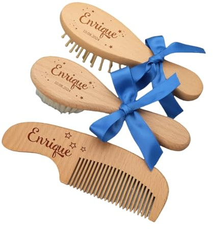 3 Stück Personalisierte Baby-Haarbürsten Mit Gravur Des Säuglingsnamens Aus Holz, Haarbürste For Neugeborene, Kammbürste, Geburt/Taufe/Souvenir/Geburtstagsgeschenk For Die Babyparty