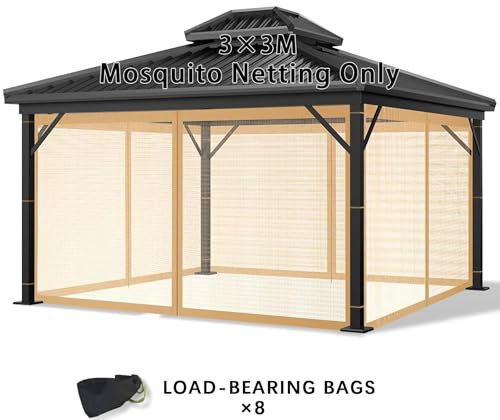 2025 Moskitonetz Outdoor,4-Teilige Sonnenschirm Mesh Moskitonetz Balkon mit Reißverschluss für Pavillon Lodge Balkon Wird mit Einer tragenden Tasche geliefert mit Gewichtsbeutel(braun 300 cm x 300 cm)