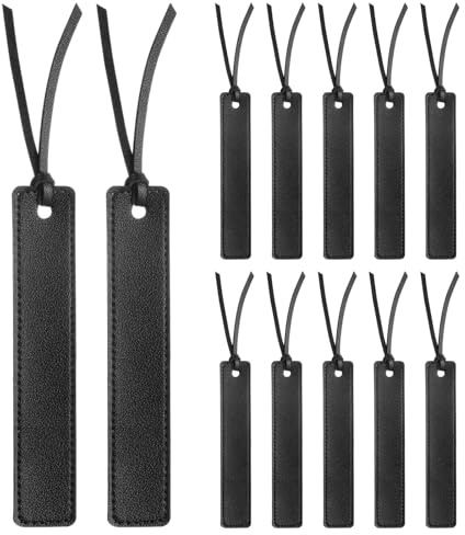 QUARKZMAN 12 Stück Leder Lesezeichen, Bookmark Bookmarks Personalisierte Handgefertigte Lesezeichen mit Lederseil für Buchliebhaber Leser Schriftsteller Zubehör, Schwarz