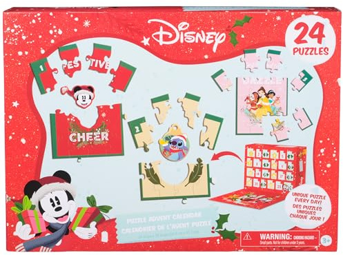 Spin Master Games, Disney Puzzle Advent Calendar, 24 Unique Puzzles to Reveal, Holiday Countdown Calendar Foil Pieces & Cardboard Ornaments, 300 Pieces, for Ages 3 & Up