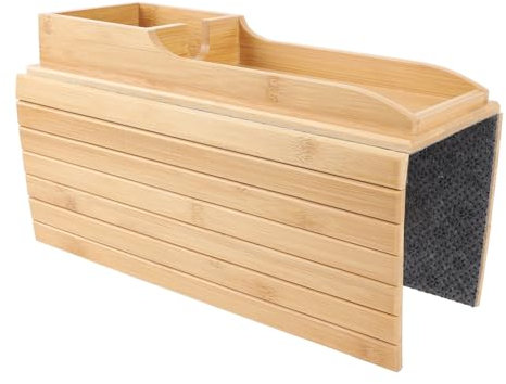 Asixxsix Bandeja para reposabrazos de sofá de bambú, bandeja para brazos de sofá plegable, organizador flexible para reposabrazos de sofá, portavasos para sofá con base antideslizante