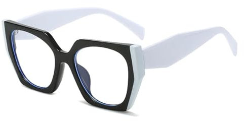 WFFZTZW Retro-Polygon-Cat-Eye-Brillengestell für Damen, modische, zweifarbige, klare Brille für Herren mit Leopardenmuster (Schwarz-Weiß)