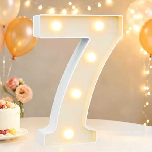 Chiffres décoratifs lumineux à DEL de 22,4 cm, numéros de chapiteau pour décorations de 7e anniversaire, panneau lumineux pour fête d'anniversaire, veilleuse, anniversaire de mariage, décoration
