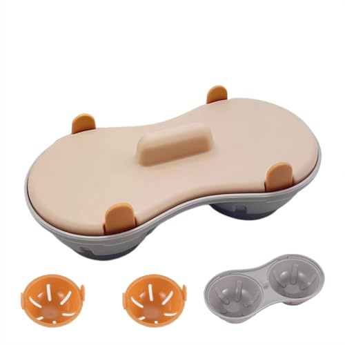 2 Cavity Microwave Egg Cooker, Breakfast Double Row Egg Cooker, Poached Egg Cup, Omelet Pan and 2 Cavity Egg Poacher, Kitchen Cooking Gadgets (orange)