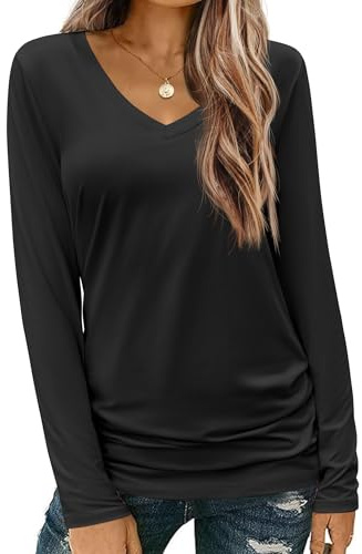 Zeagoo Women Long Sleeve T Shirts V Neck Top Casual Loose Fit Plain Tops