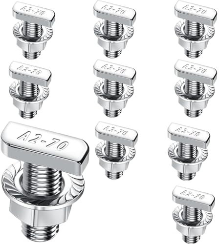 Set di 10 viti a testa martello, viti a T con dadi di bloccaggio M8 x 20 mm, in acciaio inox A2-70, dadi flangiati M8, profili in alluminio, resistenti alle intemperie e alla corrosione