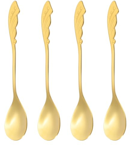 PATIKIL 4pcs Coffee Spoons, Wings Tea Spoons 304 Stainless Steel Teaspoons Small Cute for Stirring Espresso Coffee Bar Tableware Dessert Flatware Tea Party, Gold