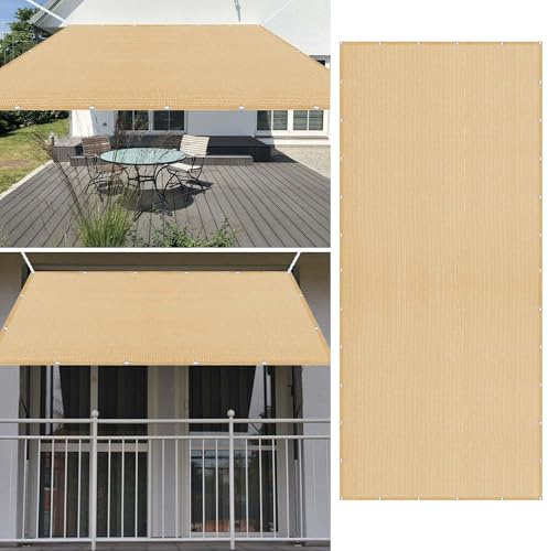 Tenda a Vela 110 x 340 cm Protezione Raggi UV 98% Vela Tela Ombreggiante Anti UV Antivento con Occhielli con Fune Adatte per Piscina Feste e Spazi Esterni, Giallo sabbia
