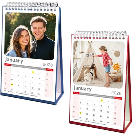 Personalisierter Tischkalender 2026,Kalender Selbst Gestalten Mit 12Pc Photo,Interessant Kalender Weihnachts- Und Geburtstagsgeschenke Für Kollegen, Freunde, Partner Und Familienmitglieder (Red)