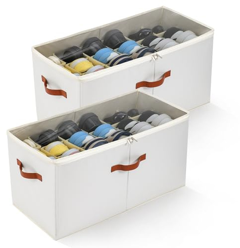 KitHero 2er-Set Schuhorganizer für den Schrank, faltbare Aufbewahrungsbox mit verstellbaren Trennwänden & Klarsichtdeckel, Platz für bis zu 18 Paar Schuhe, platzsparende Schuhboxen (weiß, groß)
