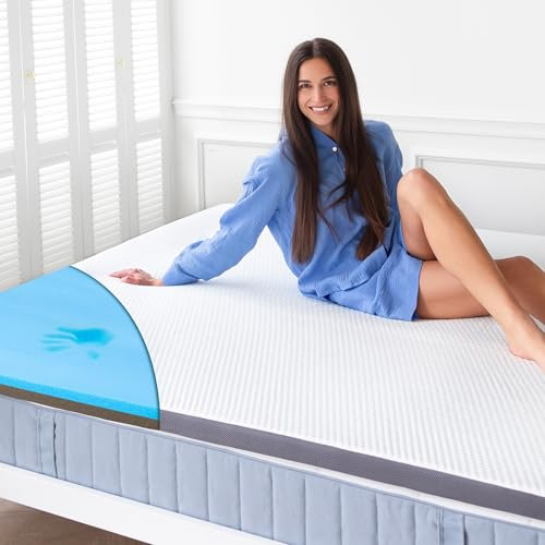 MKS Surmatelas 2 en 1 140 x 200 cm – Surmatelas réversible en gel 140 x 200 cm H3/H4 avec construction à 5 couches, côtés en maille et antidérapant – Surmatelas ergonomique pour un confort de sommeil