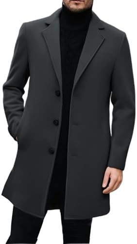 Abrigo de invierno para hombre elegante, abrigo de lana para hombre, cuello de solapa, gabardina acolchada, chaqueta con bolsillos, cómoda chaqueta de cabán, abrigos de longitud media, abrigo térmico
