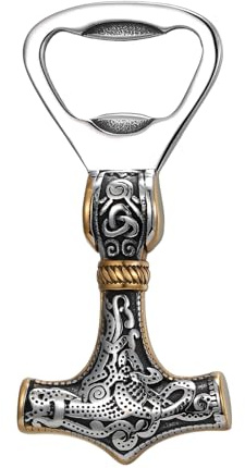 OIDEA Viking Thors Hammer Bottle Opener: Vintage Norse Celtic Knot Odin Beer Opener Stainless Steel Portable Key Chain Birthday Father's Day Viking Jewelry Gifts for Men Him Silvergold