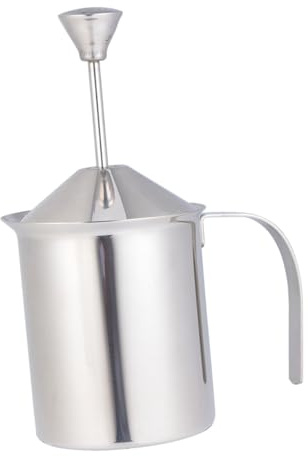 IWOWHERO Montalatte Manuale in Acciaio 304 da 400 Cc Doppio Filtro a Rete Portatile e Resistente al Calore per Schiuma Densa di Latte Intero Scremato e di Capra per Uso Domestico e Bar