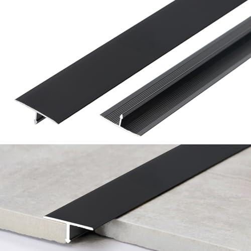 CEIEVER Bande de Transition Sol en T Aluminium 0,9 mx2cm Baguettes de Finition Barre de Seuil Métal 3 Pcs Seuil de Porte Profil de Transition pour Transitions de Sol entre Seuils Sols Bois (Noir)