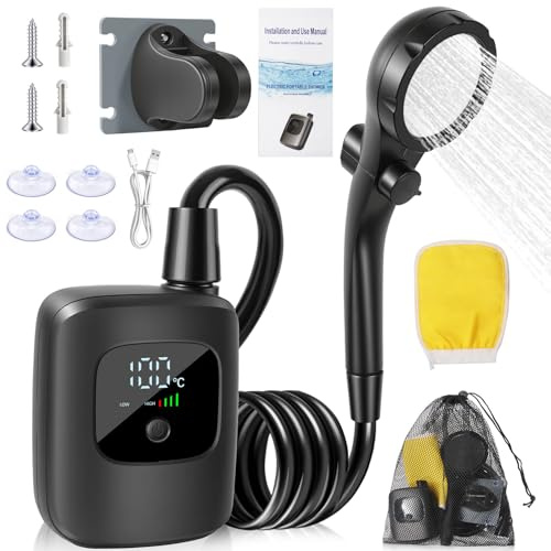 Ducha portátil – Suministros de limpieza para mascotas de 2400 mAh, bomba de ducha al aire libre | para campistas, playa, jardineros, caravanas, senderismo, viajes, mochileros, escalada de montaña