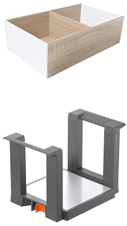Blum Bundle AMBIA-LINE Schubladen-Organizer in hochwertigem Holzdekor | 37 × 22 × 11 cm | Tennessee Nuss AMBIA-LINE Tellerhalter | für bis zu 12 Tellern | rutschfest & robust | Oriongrau