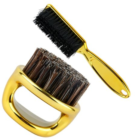 Tofficu Juego de Cepillos Dorados Mango Cómodo y Diseño Versátil para Cuello y Vello Facial Cepillo Profesional para Cortar Pelo y Limpiar Cabello en Barbería