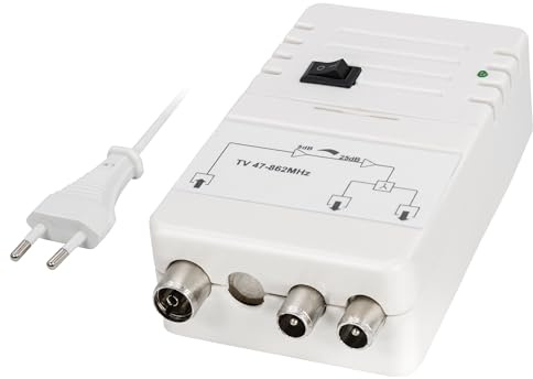 MAXTRACK TV Antennenverstärker Signalverstärker 2 Geräte – FP8ARL, für TV, TM und DAB, 25 dB Verstärkung, regelbar -20 dB