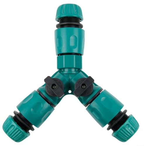 Divisor de manguera de 3 vías con 2 grifos de encendido, válvula desviadora de agua de jardín ABS verde, incluye 3 conectores hembra para sistema de riego, adaptador en línea de 1 4 pulgadas
