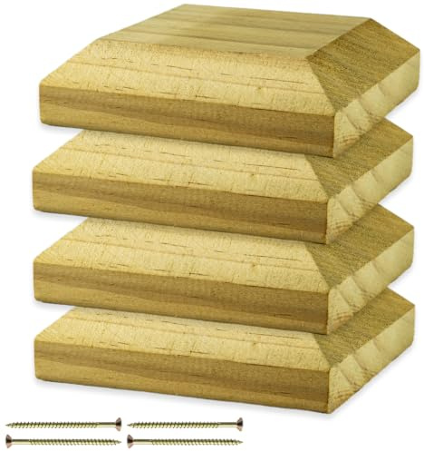 Woodside Wooden Fence Post Caps 4 Pack for 4 Inch Fence Posts | Genuine Spruce Wood Pyramid Post Toppers with Fixing Screws | Decorative Garden Fence Post Finials