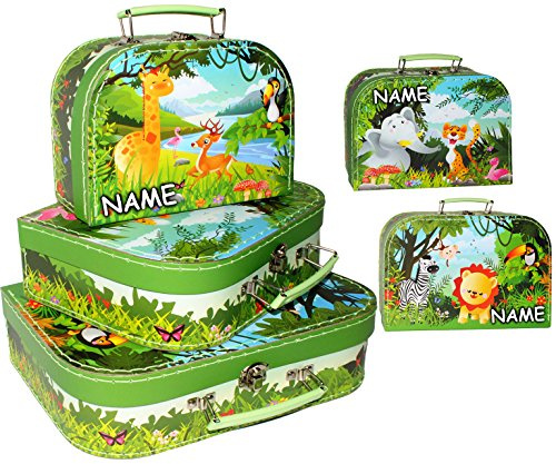 alles-meine.de GmbH 1 Stück Koffer/Kinderkoffer - KLEIN - Tiere - Giraffe/Elefant/Löwe - Afrika - incl. Name - 20 cm - ideal für Spielzeug und als Geldgeschenk - Mädc..