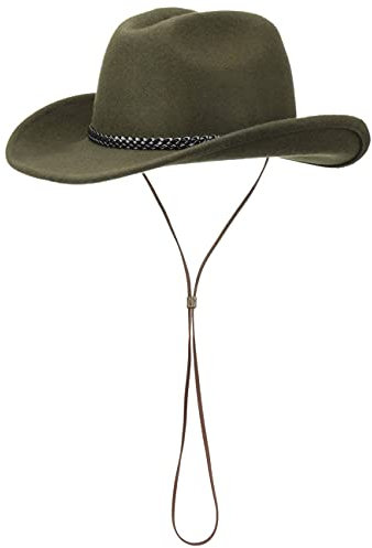 Lipodo Westernhut mit Kinnband Damen Herren 100% Wollfilz Made in Italy Rodeohut mit Lederband Cowboyhut Filz Sommer Winter Oliv S (54-55 cm)