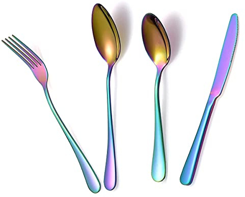Rayinblue 4 Pcs Tableware Set Colorful Romantic Dinner Set Rainbow Flatware Set