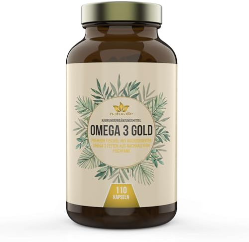 naturalie® - Omega 3 Gold | premium Fischöl mit 80% Omega 3 Fettsäuren | sehr geringer TOTOX-Wert | nachhaltiger Fang | schadstoffgeprüft | 110 Kapseln im Braunglas