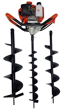 Erdbohrer Benzin Erdbohrgerät Pfahlbohrer Eisbohrer 5,2 PS, 3 Bohrer M84000