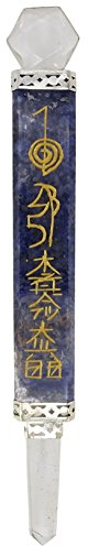 Harmonize Sodalite Stone Crystal Healing Reiki Flat Wand Engraved Hand Craft With Clear Quartz