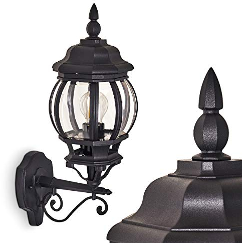 Outdoor Wall lamp Lentua, Wall lamp Upwards, cast Aluminum in Black w. Plastic Discs, Wall Light w. E27 Socket, Retro/Vintage Outdoor lamp for Terrace, Porch u. Yard, Without Bulbs