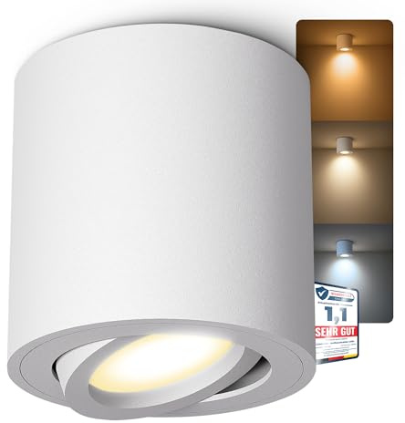 linovum CORI weißer LED Aufbaustrahler schwenkbar & rund - mit LED GU10 Leuchtmittel 6W drei einstellbaren Lichtfarben 3CCT 230V - Aufbau Deckenstrahler