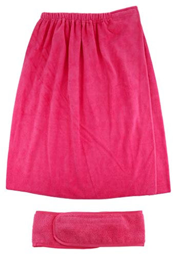 Tubayia Damen Bademantel Saunakilt Mikrofaser Saunatuch mit Stirnband für Bad/Spa/Dusche (Rose Rot)