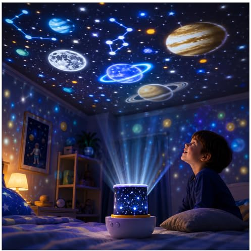Silvotek Kinder Nachtlicht Sternenhimmel Projektor - 360-Grad Drehung LED Sternenprojektor Baby, Nachtlampe Sternenhimmel Sternenlicht Projektor Baby Geschenke für Kinder - 7 Filmsets