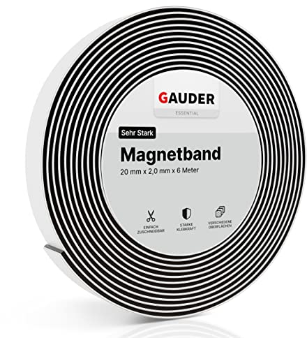 GAUDER Nastro Magnetico Adesivo Forte - Banda Magnetica con Adesivo in Schiuma per Superfici Irregolari - Magnete Potente e Ritagliabile (6 m x 20 mm)