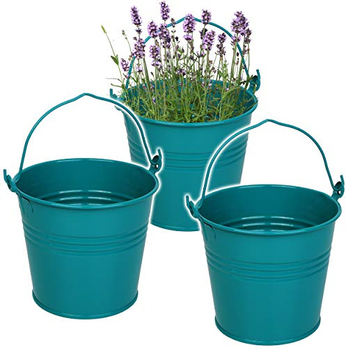alles-meine.de GmbH 5 Stück kleine - Metalleimer/Blumentöpfe - türkis blau/Mint - 15 cm hoch - 2 Liter - Metall rostfrei - Blech Eimer - rund - mit 3-D Effekt Rillen Prägun..