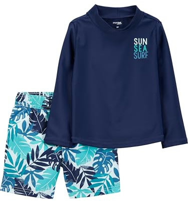 Simple Joys by Carter's Swimsuit Trunk and Rashguard Set Juego de protección de Sarpullido, Azul Marino Blanco Tropical, 6-9 Meses para Bebés