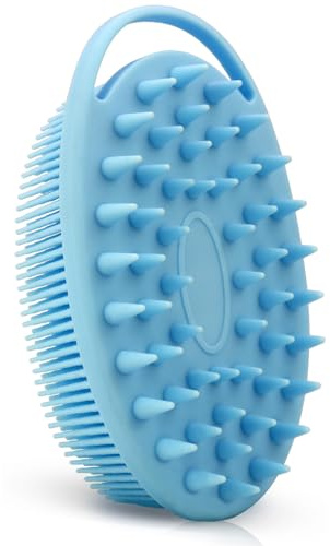 Upgrade 2 in 1 Bath and Shampoo Body Brush, Silicone Body Scrubber for Use in Shower, Exfoliating Body Brush, Premium Silicone Loofah, Head Scrubber, Scalp Massager/Brush, Easy to Clean (1PC Blue)