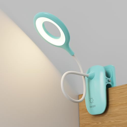 HMAKGG Lampe Clip LED, Lampe de Bureau à Pince, Lampes de Chevet et Lampes de Table, Flexible avec Lumière Adjustable Lampe Pour Enfants Eye-Care Luminosité Variable de 3 Pour la Lecture,Vert