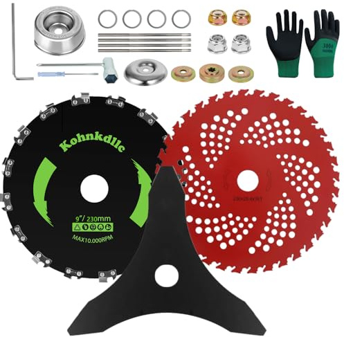 Kohnkdllc 9 x 20T Chainsaw Tooth Cutter,9 x 36 Teeth Carbide Tipped Blades,10 x 3 Teeth Carbon Steel Brush Cutter Blades with 4 Round Files and 2 Set Adapter Kit for Cutter, Trimmer, Weed Eater