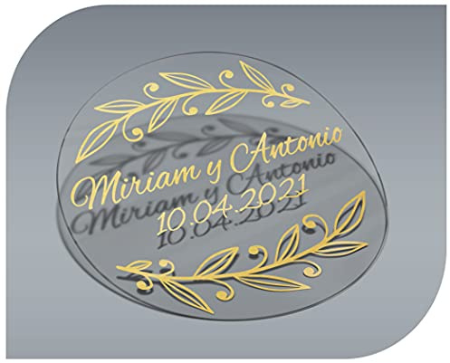 Personalisierbare Aufkleber Modell 4, mit Namen und Datum, transparent, für Einladungen, Hochzeiten, Taufen, Verlobungen, Geburtstage, Partys, Weihnachten, Vintage, Stempel