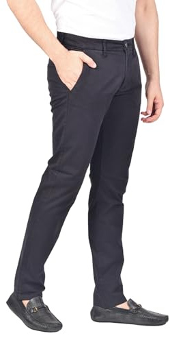Pantaloni da uomo in chino dall'aspetto classico, pantaloni slim fit, eleganti e pratici, tessuto di cotone elasticizzato resistente, Nero , W34 / L32