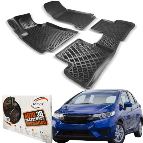 Trimak Passgenau 3D Fussmatten Auto Kompatibel mit Honda Jazz 3 Gen 2015-2019 Auto Zubehör 1. und 2. Reihe Gummimatten Autos TPE Allwetter Geruchlos rutschfest Vorne & Hinten Schwarz