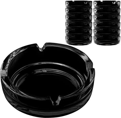 Konzept 11 - Aschenbecher für draussen Schwarz 11cm | 6 Stück Glasaschenbecher | Aschenbecher aus Glas Höhe 3,5 cm spülmaschinenfest Gastrobedarf