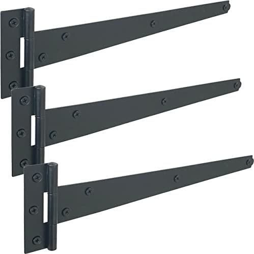 IRONTITE® 3 Pack Black T Hinges 300mm (12), Gate Hinges for Wooden Gates or Garden Sheds, Black Coated for Weather Protection