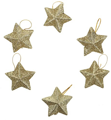 CLISPEED 24pcs Mini Glitter Star Hanging Xmas Tree Star-shaped Pendants Christmas Tree Ornament Decoration Golden