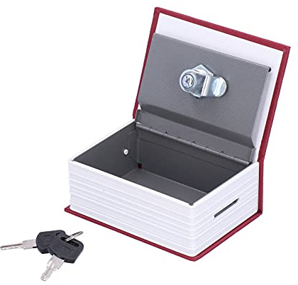 Caja de Seguridad para Libros de Simulación, Mini Caja Fuerte para Libros con Cerradura de Llave, Caja de Seguridad Portátil con Llaves Dobles para Dinero, Joyas, 4.5x3.1x1.8in(Rojo)