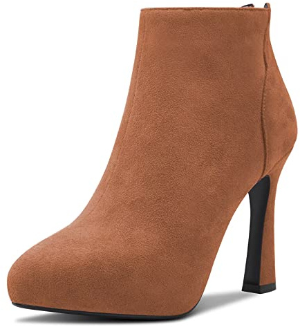 HDEUOLM Donna Spillo Alto High Piattaforma Tacco Heel Chiusa a Punta Stivaletti Slip-on Cerniera Classico 10 CM Heels Scarpe Marrone Scamosciato A 38 EU