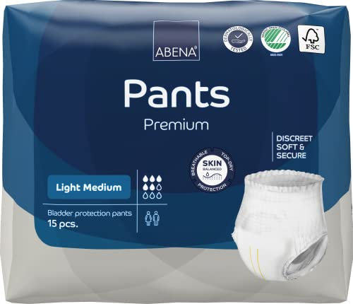 Abena Incontinence Pants Light, Eco-Labelled Incontinence Pants for Men & Women, Comfortable, Protective & Discreet, Fast Absorption, Sustainable Incontinence Pads - M0, 900ml, 32-43 Waist, 15PK